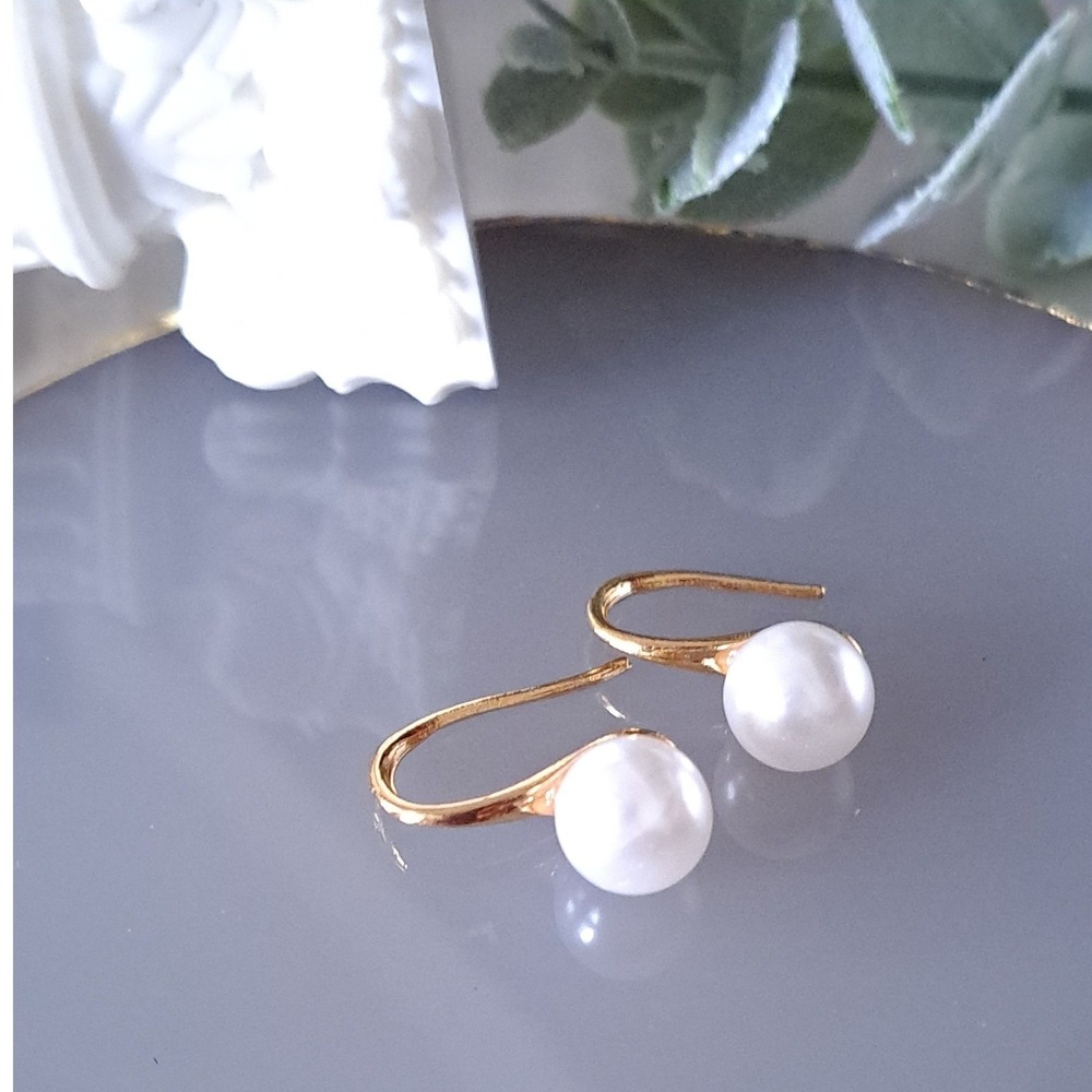 New‎ Earrings Womens White Gold Pearl Drop Hook Dangle Quirky Lizard Boutique